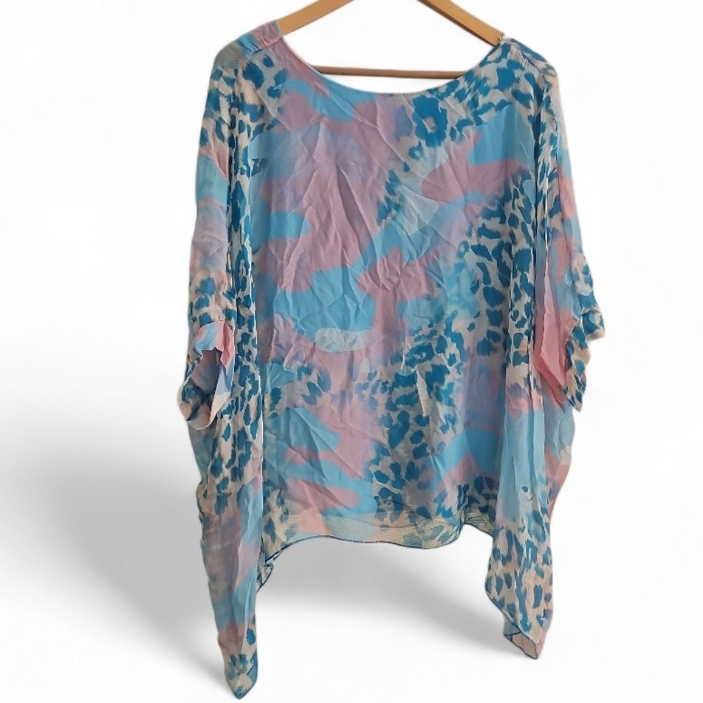 Italian Silk Poncho Top Tank Set Gigi Moda Made in Italy Resort Blouse Sz S - Picture 2 of 16